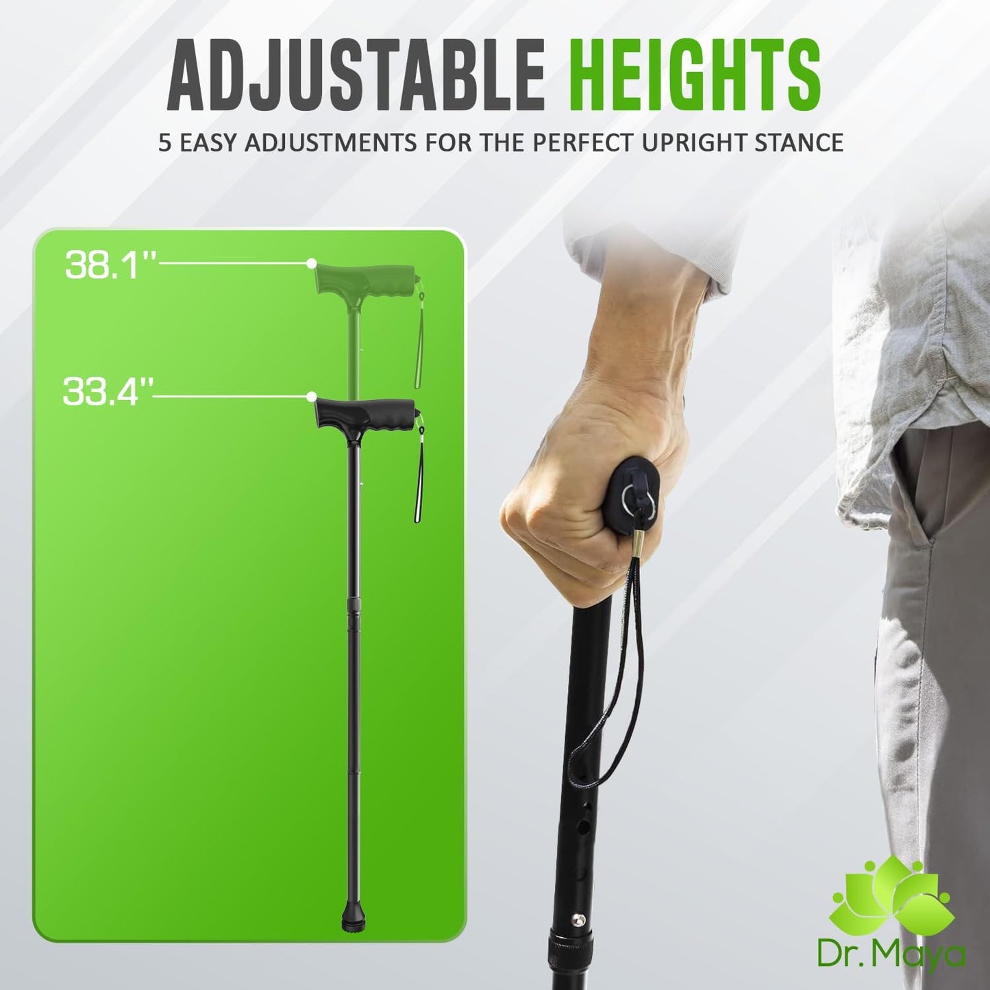 Dr Maya Walking Cane - Foldable, Adjustable Walking Stick for Men & Women - Lightweight, Collapsible, Portable Mobility Aid for Seniors