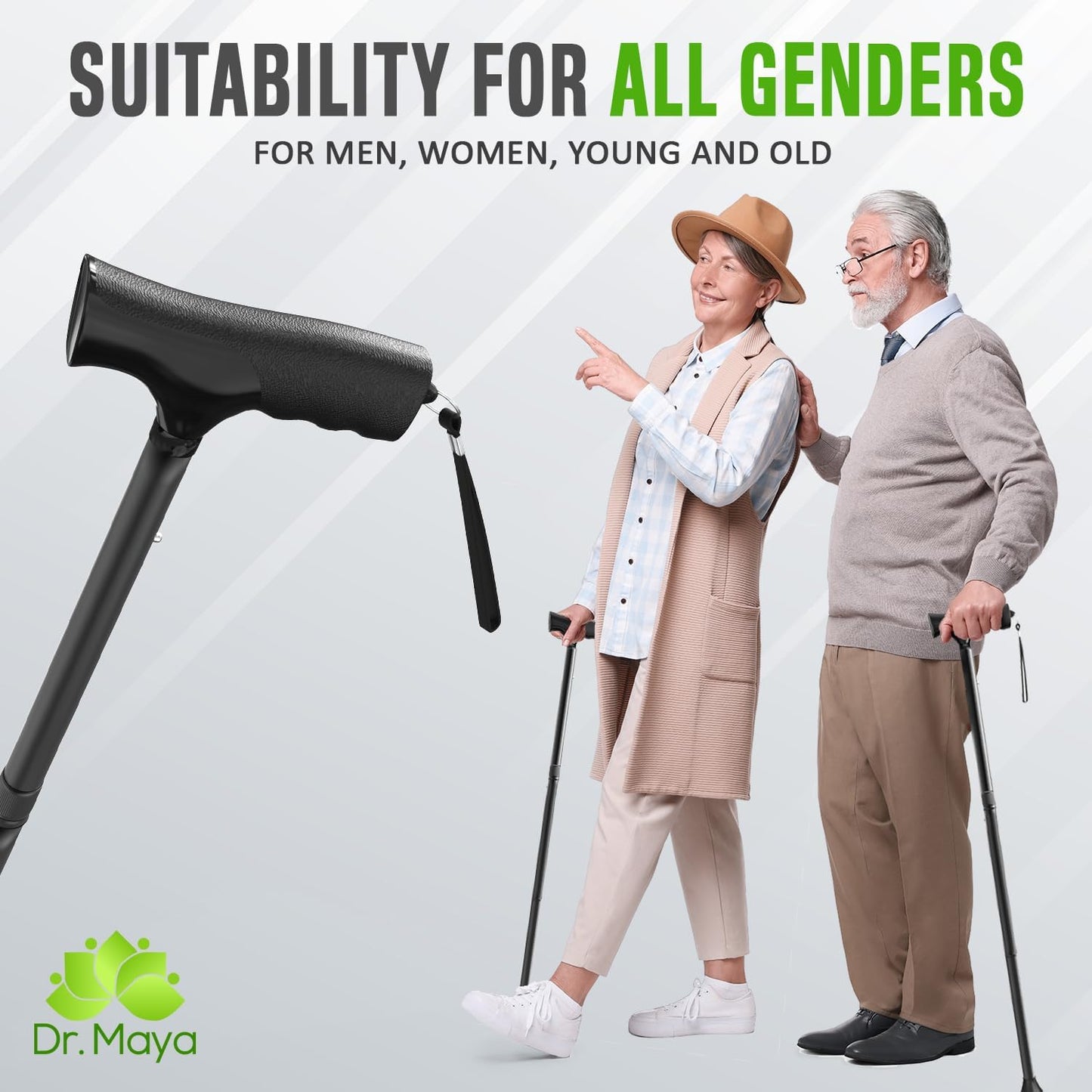 Dr Maya Walking Cane - Foldable, Adjustable Walking Stick for Men & Women - Lightweight, Collapsible, Portable Mobility Aid for Seniors